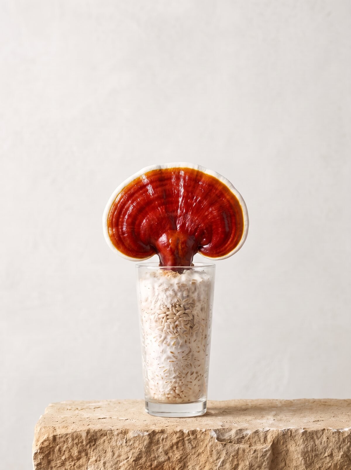 Hemlock Reishi growing from a long-drink glass